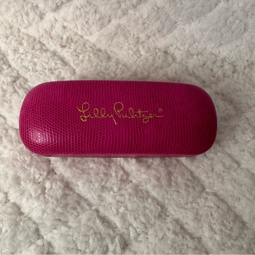Lilly Pulitzer Pink Textured Eyeglass Case Hard Shell Blue Interior